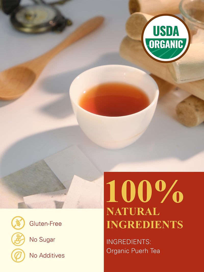 GLDNT Organic Pu-erh Tea Bags, Fermented Yunnan Dark Tea, Bold & Mellow Flavor, Caffeinated, 100 Count - Image 2